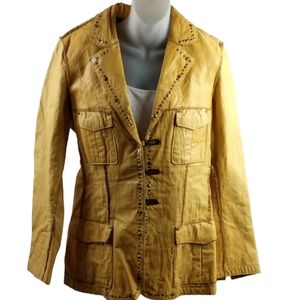 Donald J. Pliner Mustard Yellow Studded Leather Jacket